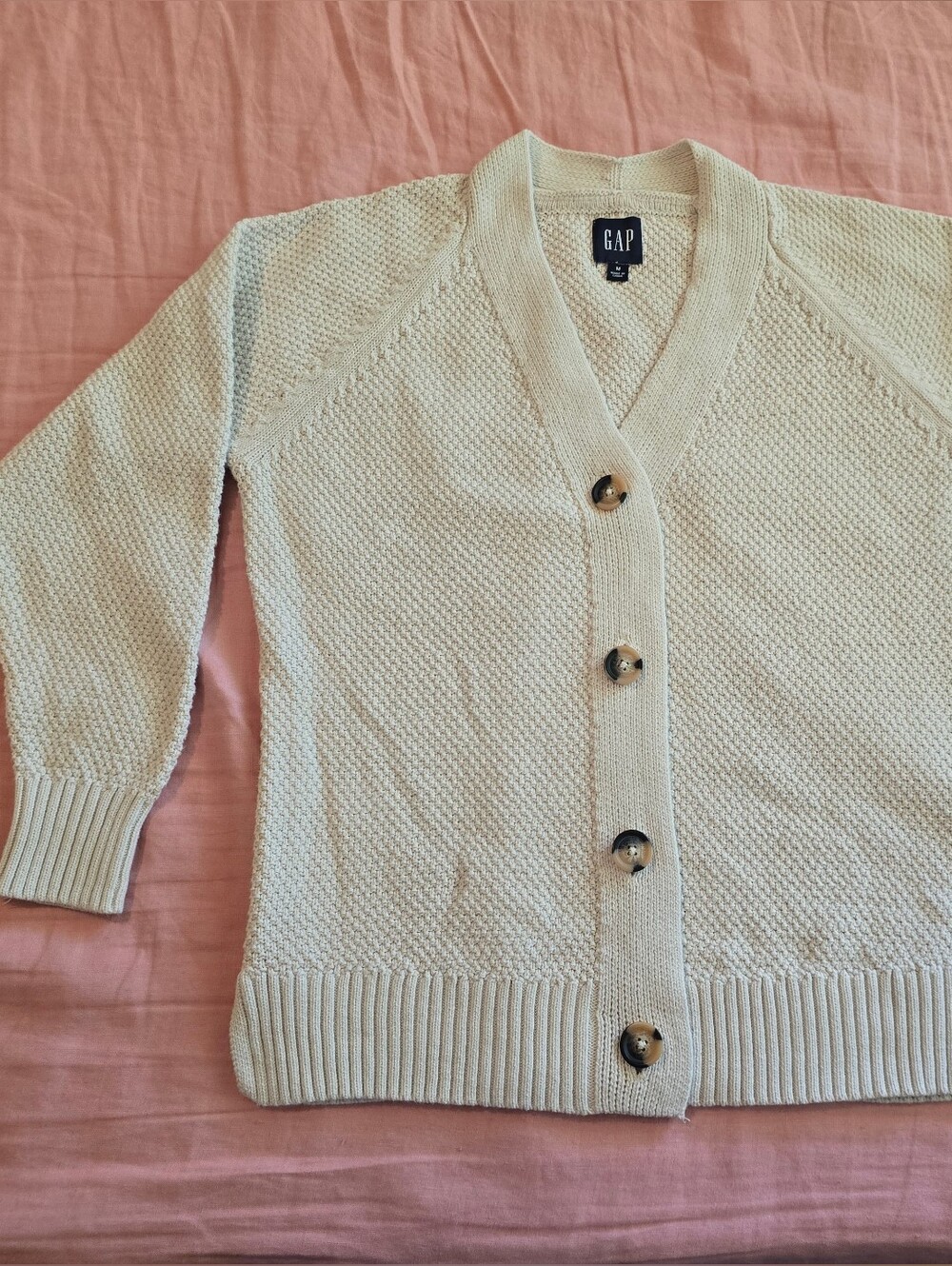 GAP Women's Cream Button-Front Cottpn Knit Textured Cardigan